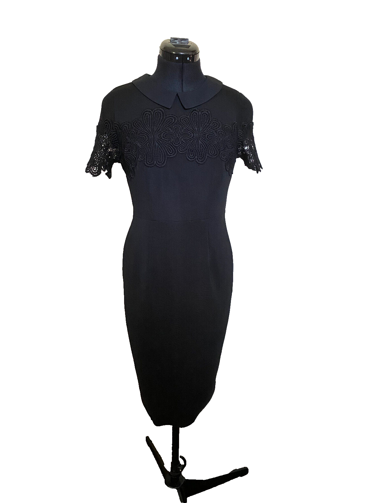 Dorothy Perkins Dress Women Small Bodycon Collared Black Crochet Size 8