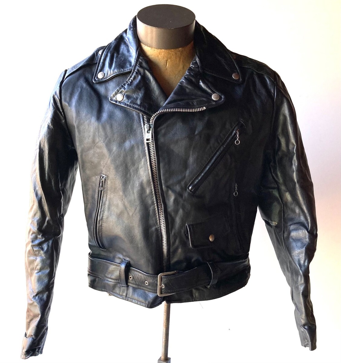 Vintage Excelled Men's Black Genuine Leather Motorcycle
