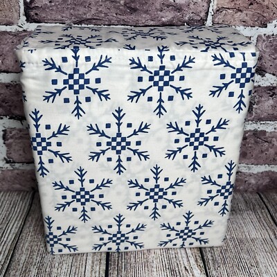 Full 400TC Sateen Cotton Holiday Sheet Set Off White Blue Snowflake  Threshold