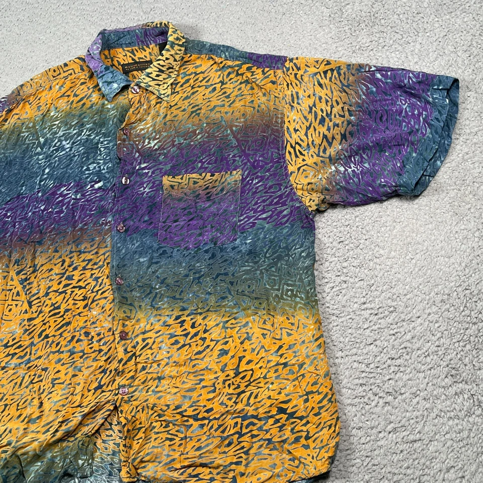 Metropolitan by Lord & Taylor Shirt Men's XL Geometric Wild Short Sleeve Rayon - Image 4 of 4