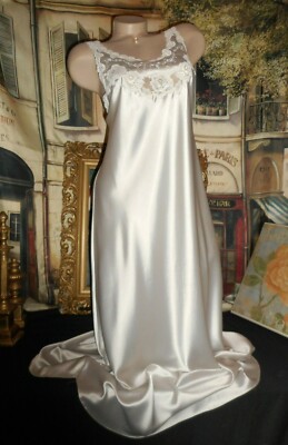 M Christian Dior Long Night Gown Pearl Grey White Lace Embroidery u0026 Silk  Scarf | eBay