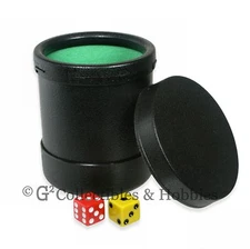 New Black Plastic Dice Cup with Twist Off Lid Green Cloth Lining Yahtzee Koplow 
