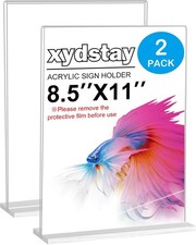 8.5 x 11 Acrylic Sign Holder 2 Pack, Vertical T Shape Clear Plastic