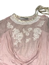 VALENTINO Pink Mesh Lace Sheer Chemise Nightgown Women's Size XS Bow Accent