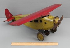 RARE! Large Antique TURNER TOYS Painted Pressed Steel Single-Prop Airplane Toy