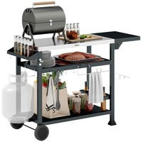Grillwagen Grilltisch Mit Klappbarem Beistelltisch, Servierwagen Mit 3 Etagen