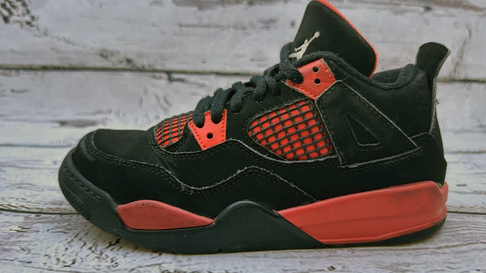 Jordan 4 Retro Shoes Youth Size 2Y Black Red Preschool PS BQ7669-016 Jumpman - Image 2 of 4