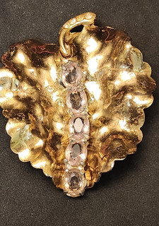 Antique Dress Clip Golden Leaf Lavender Paste Stones Early 1930's