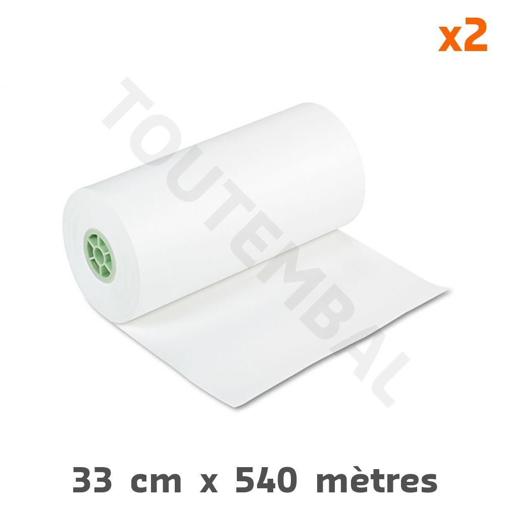 Rouleau de papier kraft blanc 45g/m² de 33cm x 540m pour emballage et protection de colis - Lot de 2