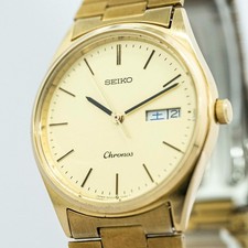 *Vintage 1990* SEIKO Chronos 5H23-7D40 quarzo quadrante oro giorno/data KANJI 33mm uomo