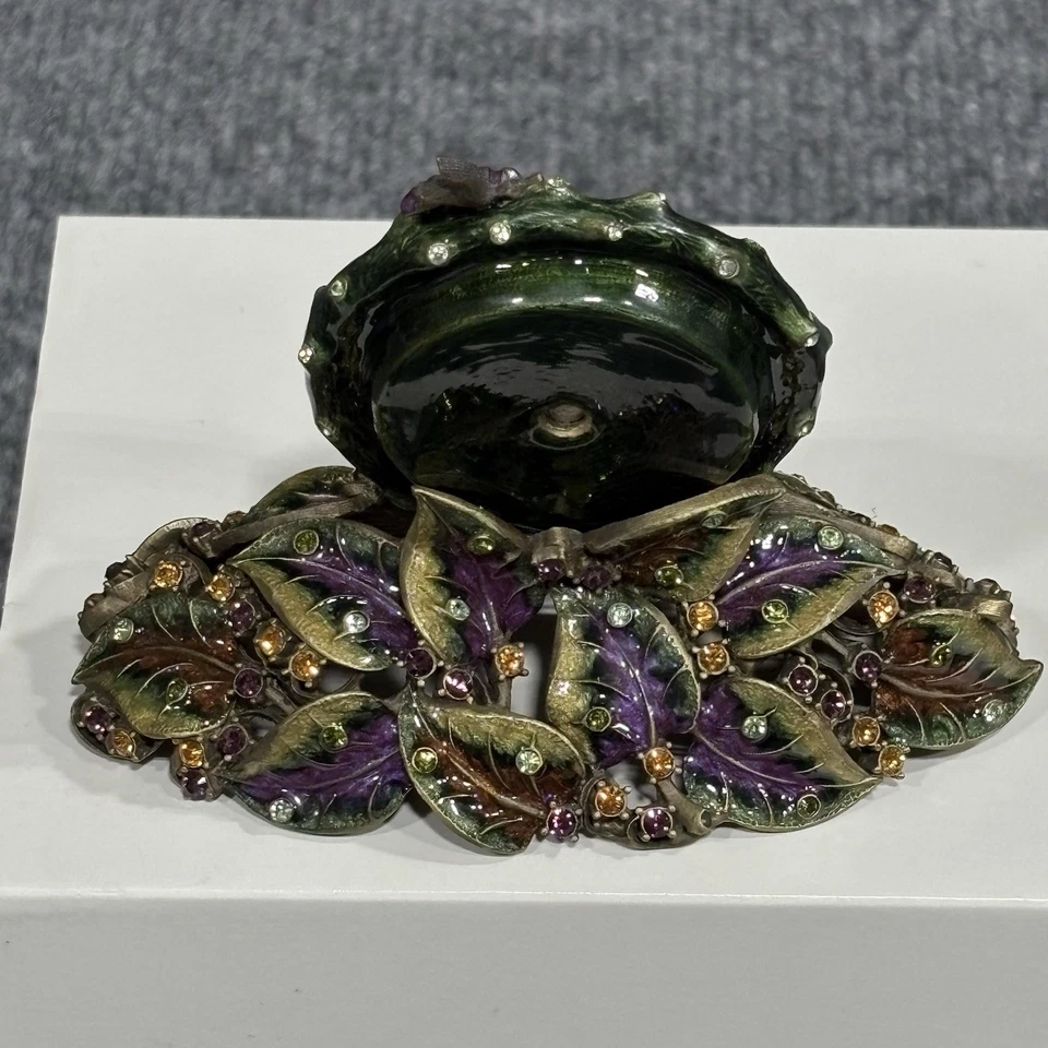 Jay Strongwater Leaf & Bee Mayfair Jeweled Enamel Desk Clock USA SDH6001459 - Image 3 of 4