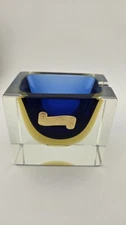 Super Cute Vintage Murano Sommerso Art Glass Ashtray Trinket Dish 3×3×2 Blue