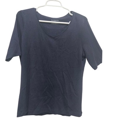 Talbots outlet top womens size large navy blue cotton tee shirt