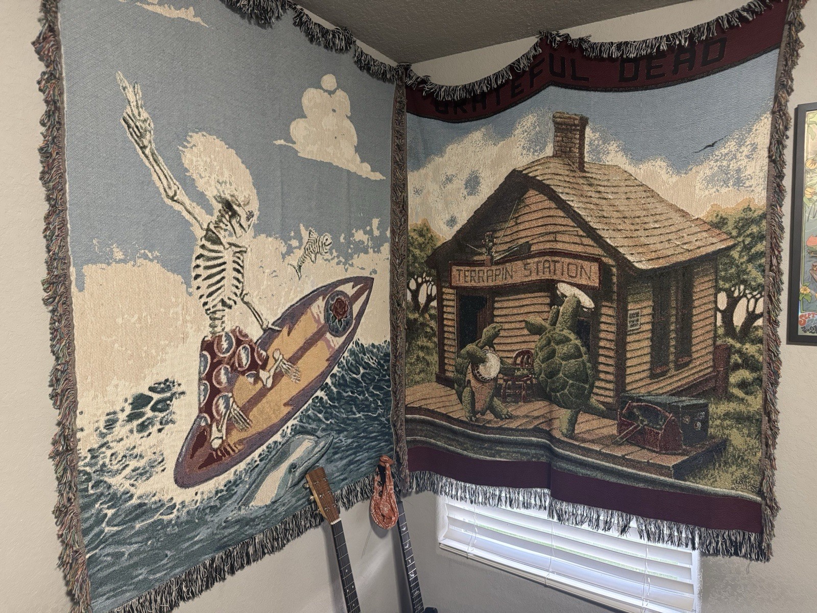 Vintage 1990s Grateful Dead Surf Terp Throw Blanket Tapestry Pair  