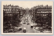 Paris France Opera Avenue Busy Street Scene Old Cars Postcard
