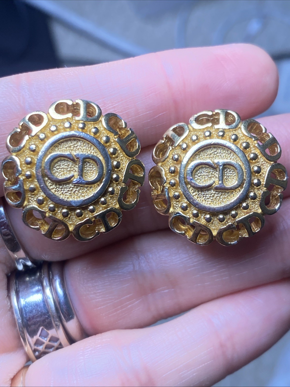 Vintage Christian Dior Gold-Tone Circle Hoop Earrings-image