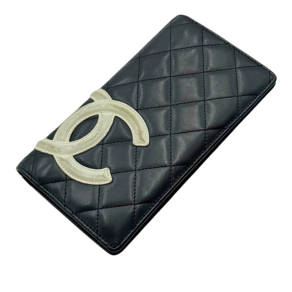 Vintage CHANEL Cambon Coco Mark Lambskin Long Wallet A26717