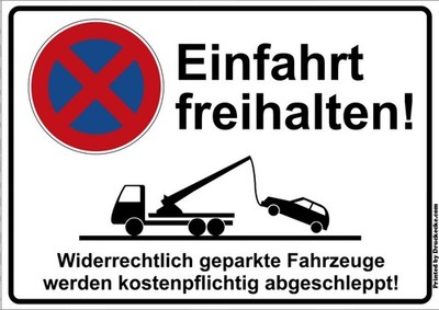 Einfahrt freihalten Aufkleber im Maß 300x 200 mm oder auch gerne im Wunschmaß!
