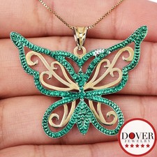 Estate 14K Yellow Gold Silver Enamel Inlay Butterfly Pendant 3.5 Grams NR