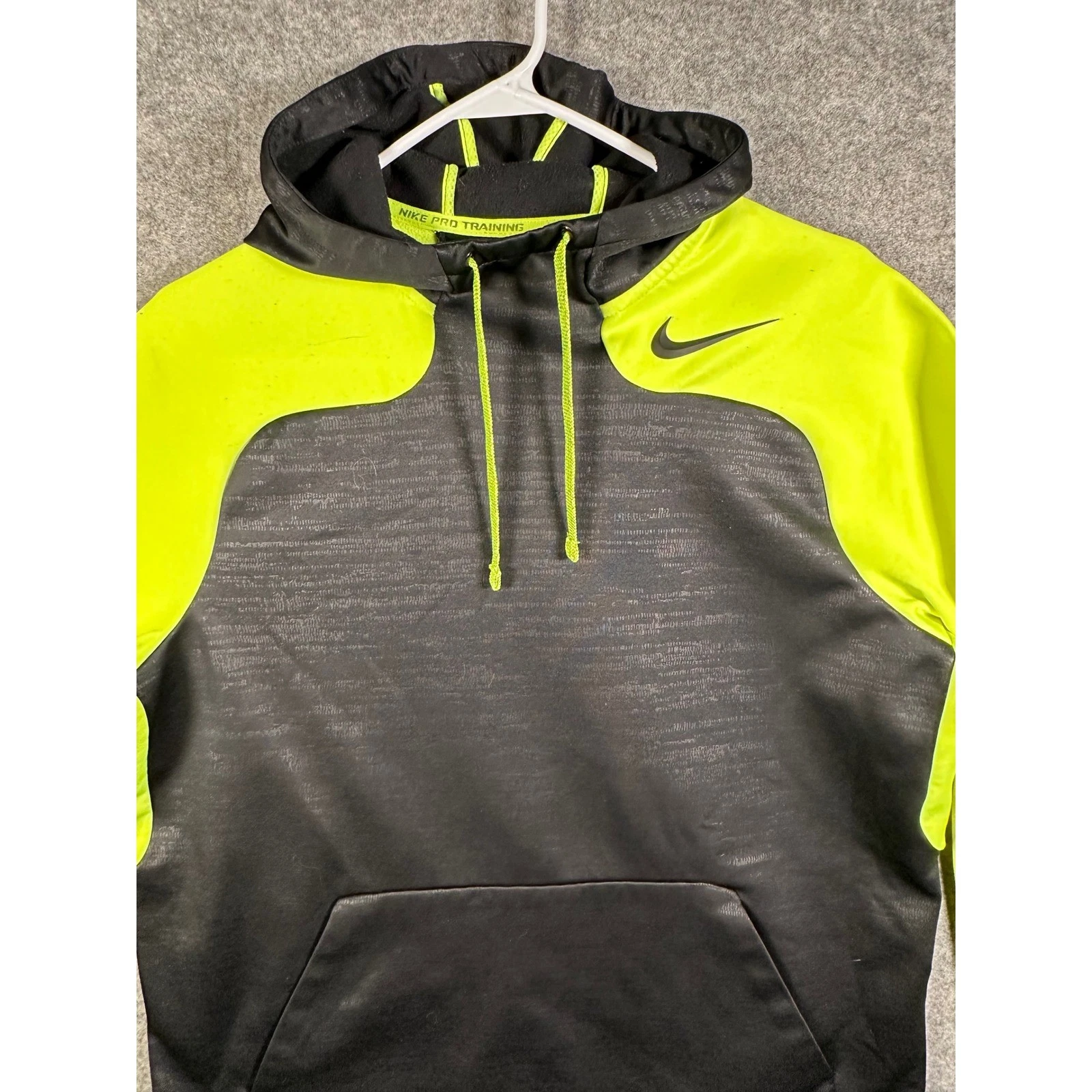 Nike Pro Training Therma-FIT Hoodie Mens Large Volt Yellow Grey Pullover Jacket