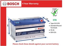 EFB Car Battery fits ASTON MARTIN VANTAGE DB9 VANQUISH DBS 4.3 4.7 5.2 6.0 Bosch