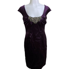 David Meister Sheath Dress 2 Purple Rhinestone Cocktail Beaded Party Knee Length