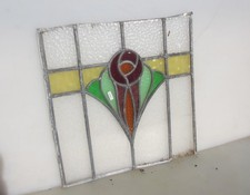 Antique Stained Glass Window Panel Vintage Old Art Nouveau Flower 17.5"x17.5"