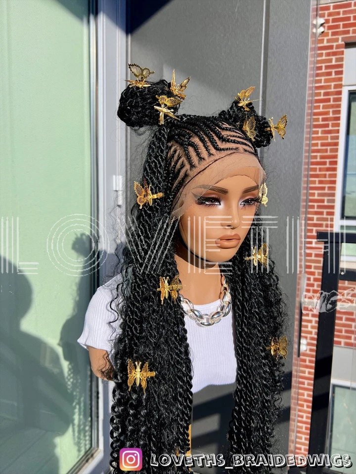 Human Hair CurlShips next day Cornrow Full lace Braided wig,black knotless braid - Image 4 of 4