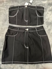 Fashion Nova Black Skirt with Matching Top White Stitching