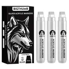 BIGTHUMB 3 Pcs Silver Jumbo Permanent Markers 15mm Wide Tip Thick Acrylic Pa...