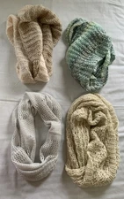 4 Women’s Textured Knit Winter Infinity Circle Loop Scarf Scarves: Lot Of 4