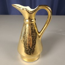 VTG 22K Gold Floral Etched 5.75" Ceramic Vase - Made in USA (c. 1940s–1960s)