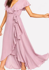 Show Me Your Mumu Jess Ruffle Midi Dress Pink Mauve Wrap Chiffon XXS NWT