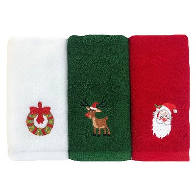 3Pcs Xmas Embroidered Cotton Towels Face Washing Bath Towels Assorted Colors
