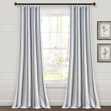 Farmhouse Stripe Yarn Dyed Cotton Window Curtain Panel Pair, 42" W X 84" L, Navy