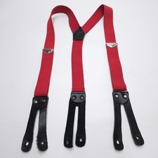 Vintage Welch Suspenders Red Adjustable Leather Button Loops Logger Braces