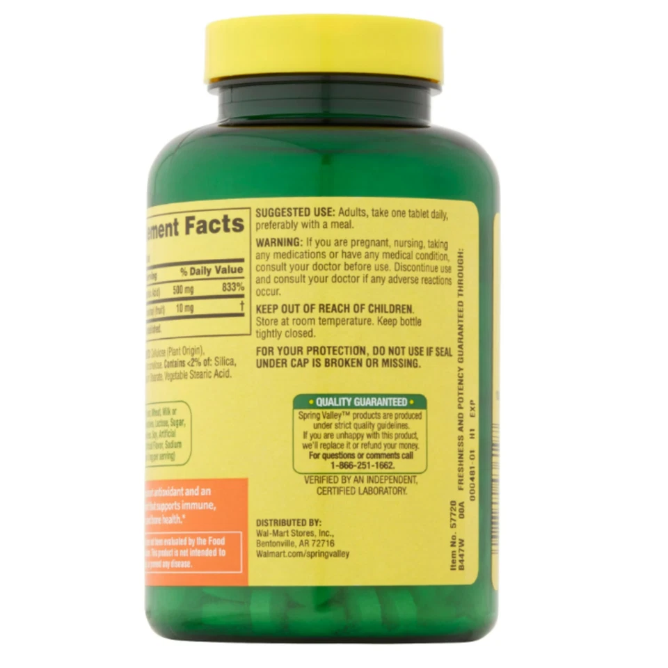 Витамин С Spring Valley 500 мг с шиповником 250 таблеток | антиоксидант для поддержки иммунитета - Изображение 4 из 4