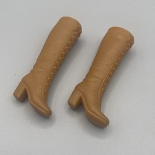 Vintage Barbie Mod Era Light Brown Tan Squishy Lace Up Boots Shoes