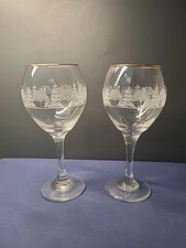 2 Lynn's China for Arby's "Pines" 12 oz Goblet  White & Gray Trees 7 3/4" Winter