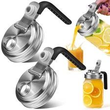 Stainless Steel Pour Spout Lid for Mason Jars, Wide Mouth Flip Cap with Handle