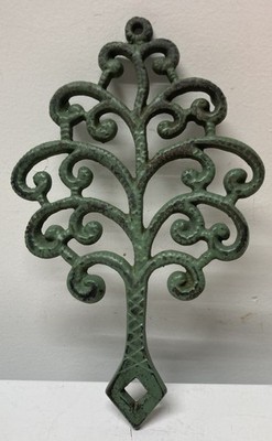 VTG 1951 John Wright Footed Cast Iron Trivet Tree Of Life Family Tree Green EUC
