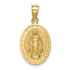 14K Polished Solid Miraculous Medal Oval Pendant D4674