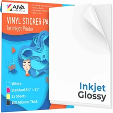 Printable Vinyl Sticker Paper for Inkjet Printer  Glossy White  15 SelfAdhesive