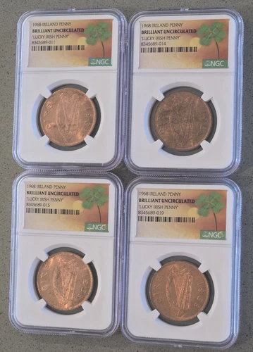 Lot Of 4 NGC Certified 1968 Ireland Lucky Irish Penny ~ Brilliant Uncirculated  