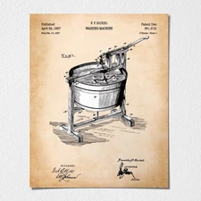 Vintage Laundry Room Canvas Decor, Patent Vintage Washing Machine Poster - 16x20