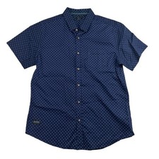 7 Diamonds Blue Geometric Button Up Shirt Short Sleeve Size L Large 100% Cotton