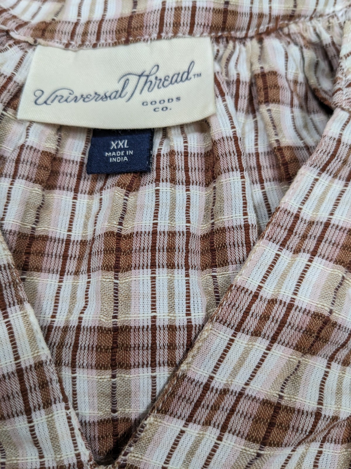 Universal Thread Plaid Peasant Top Button Blouse … - image 2