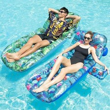 2 Pack Pool Floats Adult Heavy Duty, Inflatable Pool Lounger Float with Detachab