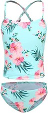 Girls Two Piece Tankini Swimsuits Hawaiian Floral Bathing Suit Kids Beach Swi...