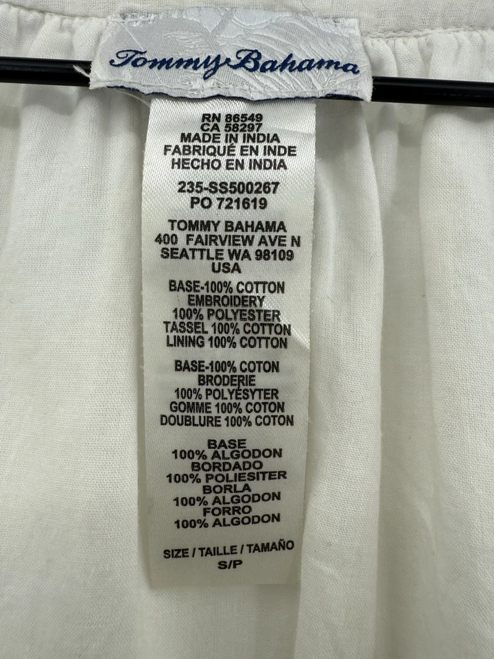 Vestido Tommy Bahama Mujer Pequeño Blanco Bordado Playa Vacation Resort Foto 3 de 4